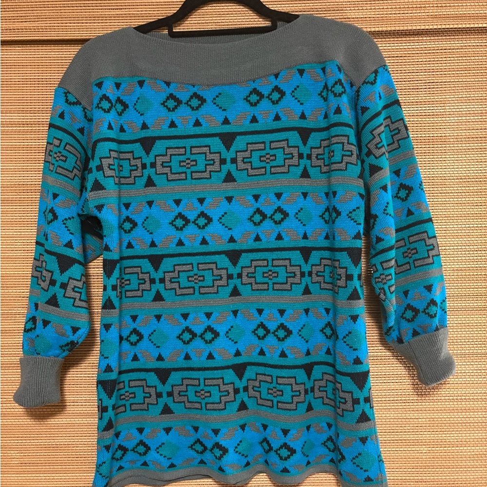 Nomi Vintage Teal and Black  Knit sweater.